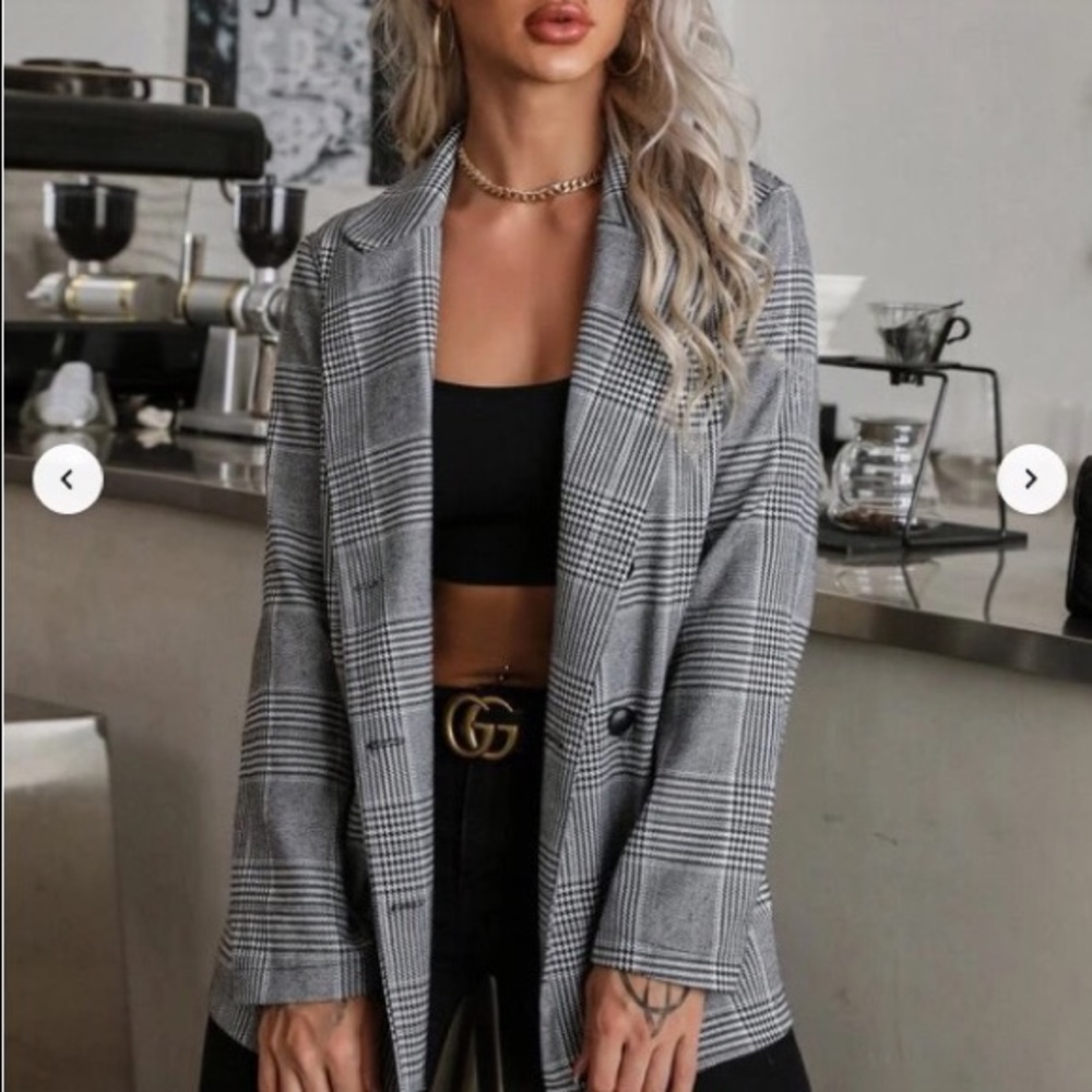 Grey Tweed Plaid Blazer